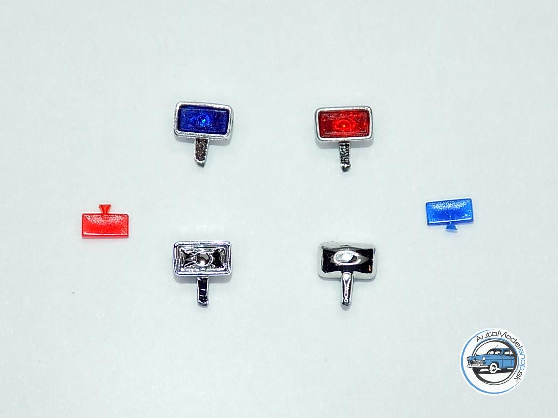 Sada svetiel PAL staré - Chrómové – červené/modré – 1:43 CAL