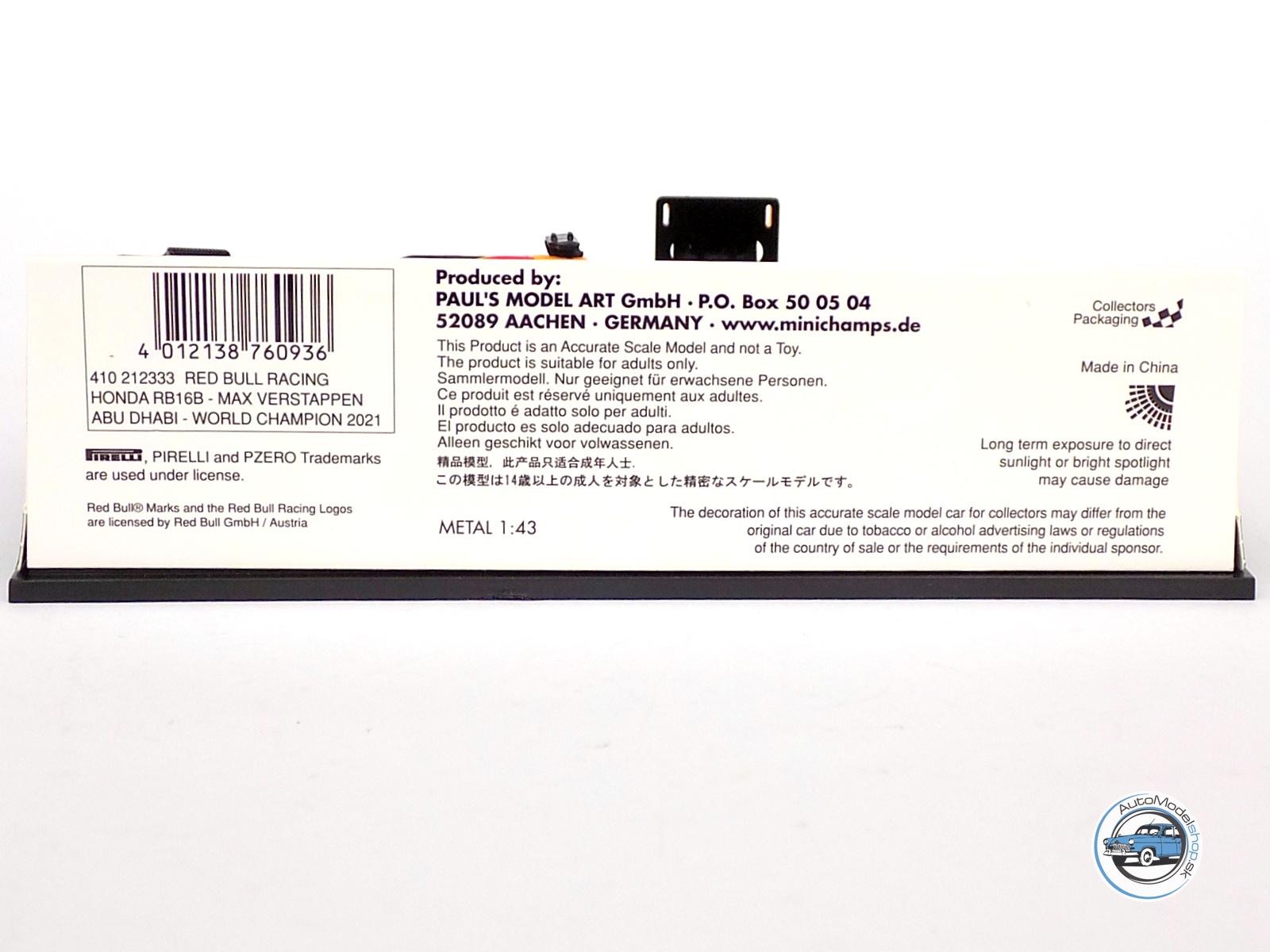 FORMULA F1 : RED BULL RB16B HONDA RA620H TEAM ASTON MARTIN N 33 WINNER ABU DHABI GP WORLD CHAMPION WITH PIT BOARD 2021 MAX VERSTAPPEN - 1:43 MINICHAMPS - Image 4