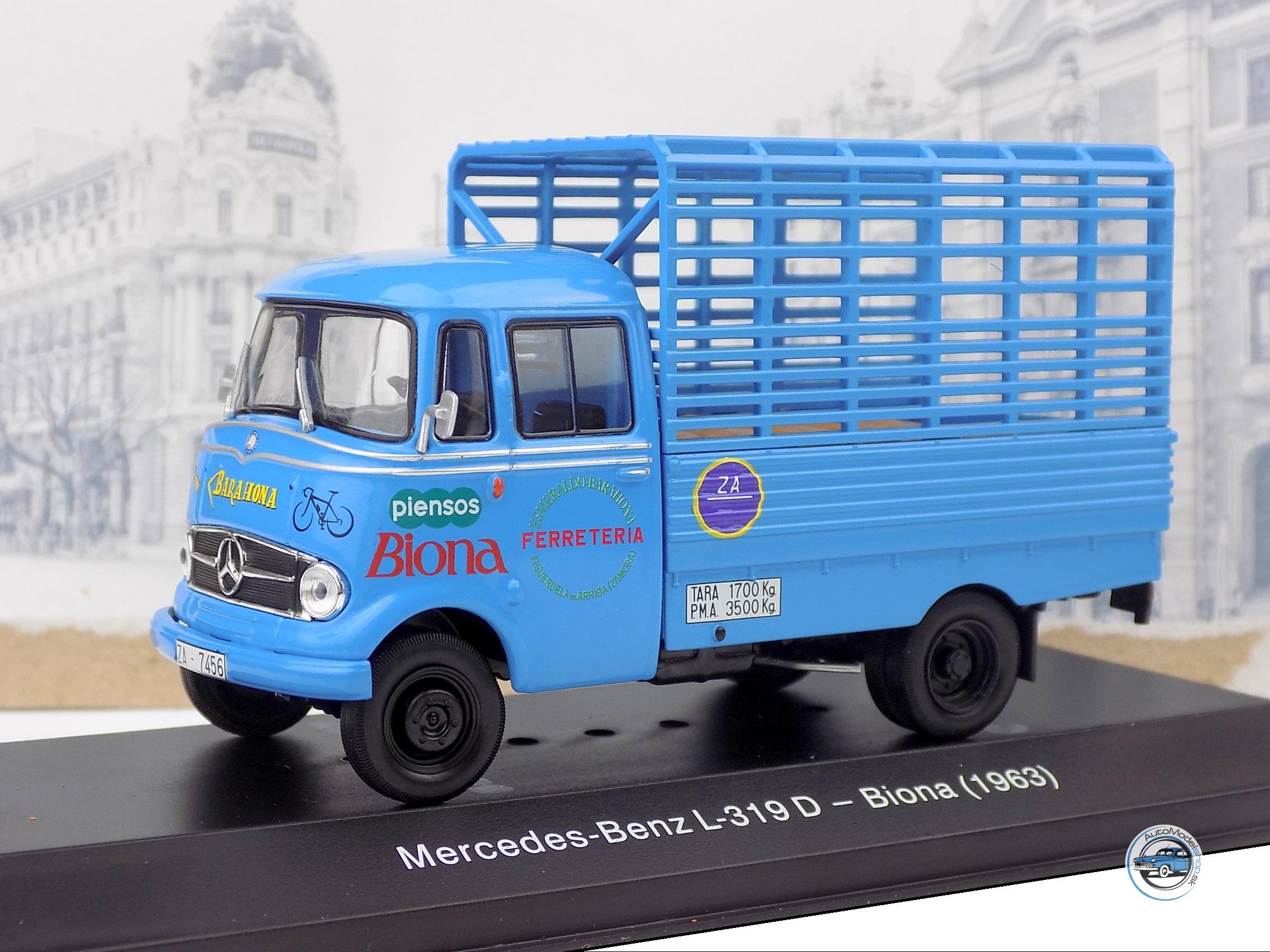 ZĽAVA - POŠKODENÝ OBAL : MERCEDES BENZ L319D PIENSOS BIONA 1963 - 1:43 HACHETTE