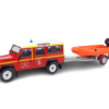 LAND ROVER DEFENDER 130 HASIČI - VODNÝ ZÁCHRANÁRI S ČLNOM 1986 - 1:43 DeA