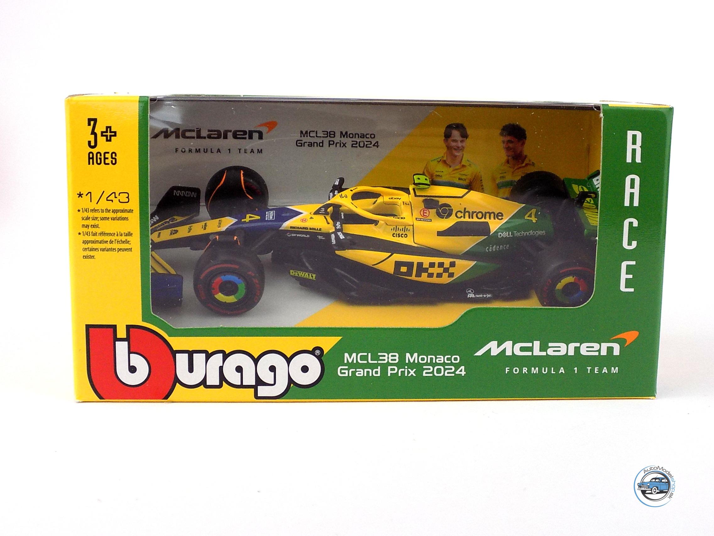 McLAREN F1 MCL38 TÍM MCLAREN N 4 4. VC MONAKA (30. VÝROČIE SENNY) 2024 LANDO NORRIS - 1:43 BBURAGO - Image 4