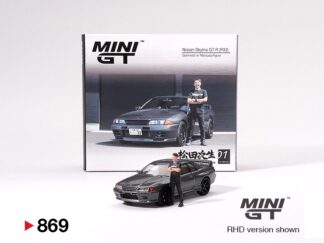 Nissan Skyline GT-R (R32) Gunmetal w/ Tsugio Matsuda Figure - 1:64 MiniGT