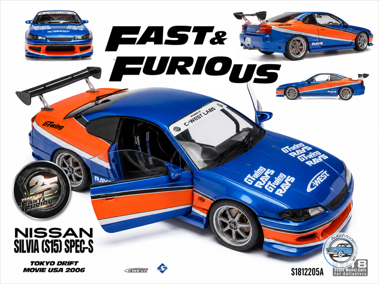 NISSAN SILVIA S15 SPEC-S F&F -TOKYO DRIFT MONA LISA 2006 - 1:18 SOLIDO