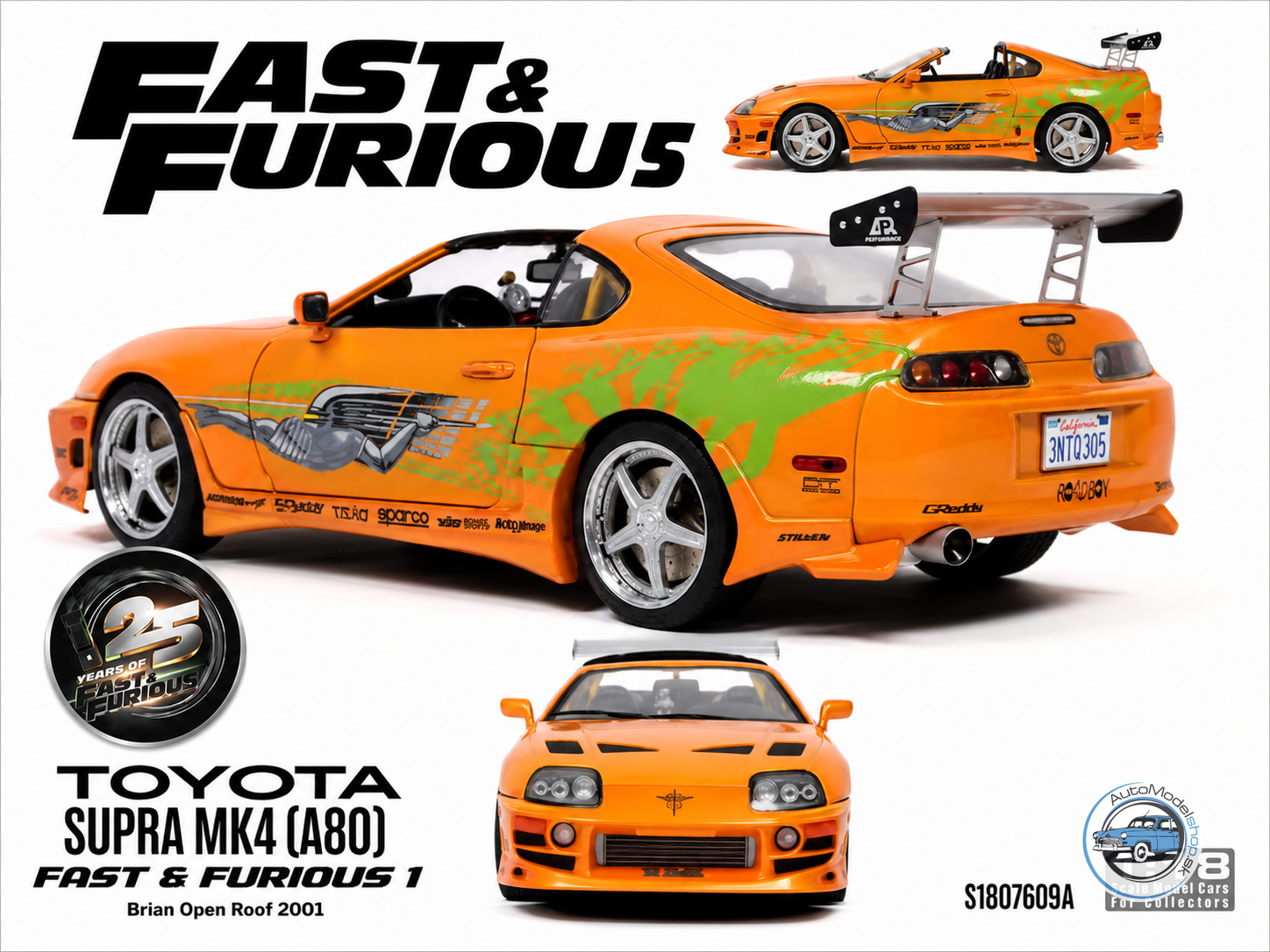 TOYOTA SUPRA MK4 A80 F&F 1 2001 BRIAN CAR - 1:18 SOLIDO